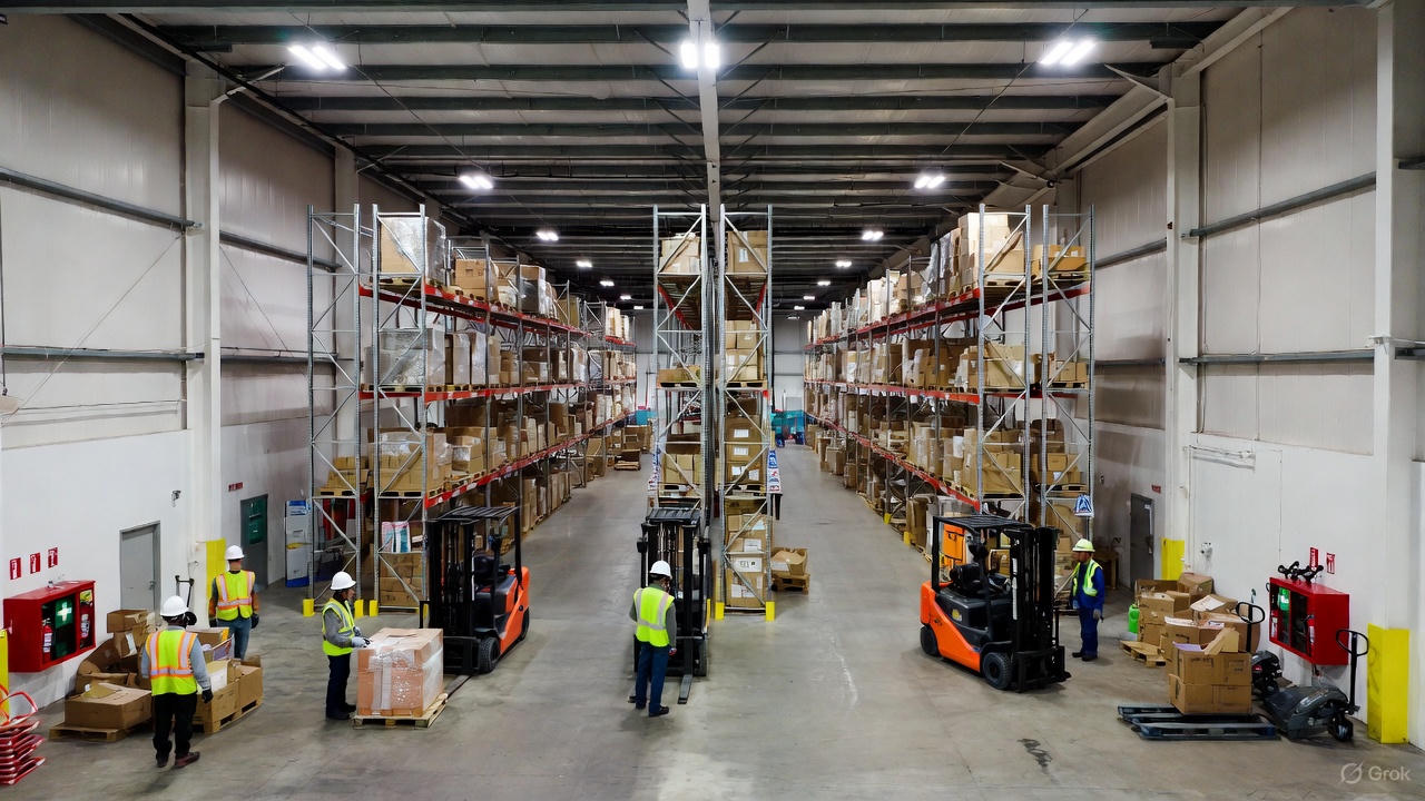 Workers in a safe warehouse
