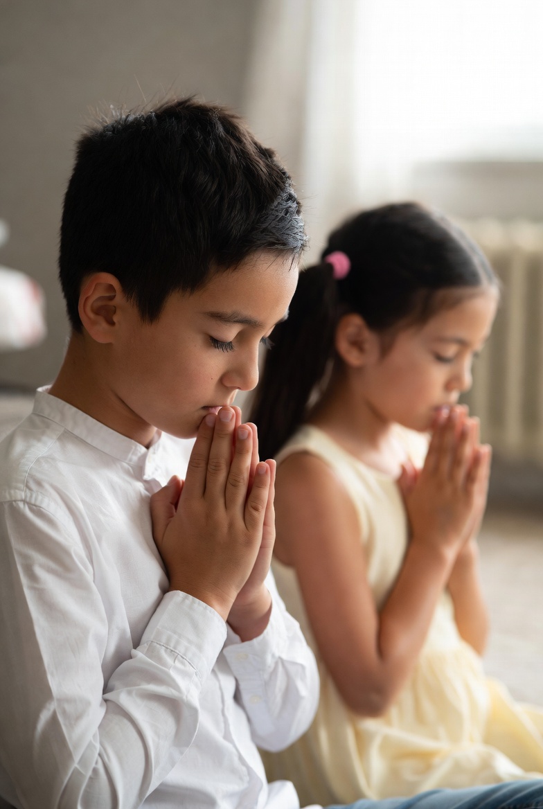 Children having a meal together